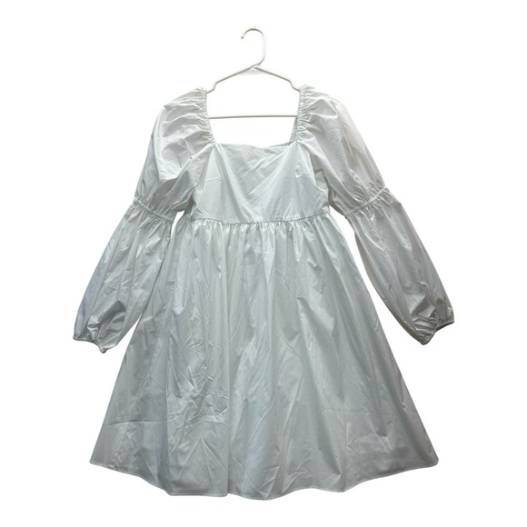 J. ING White Babydoll Mini Dress S Long Puff Sleeve Square Neck NWT Lined - Picture 4 of 13
